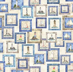 Natural Coastal Patches Wideback Cotton Fabric per yard